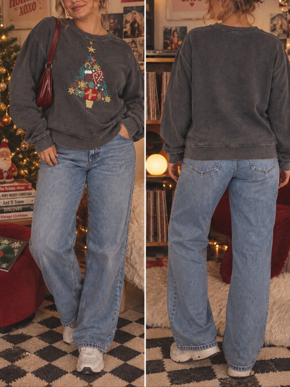 Vintage Holiday Editions XXL Embroidered Christmas Tree Sweatshirt Pullover Y2K